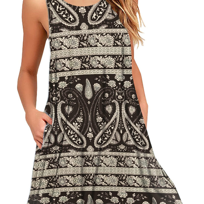 AUSELILY Robes d'été pour Femme Robe plissée sans Manches Décontractée pour Femme avec Poche