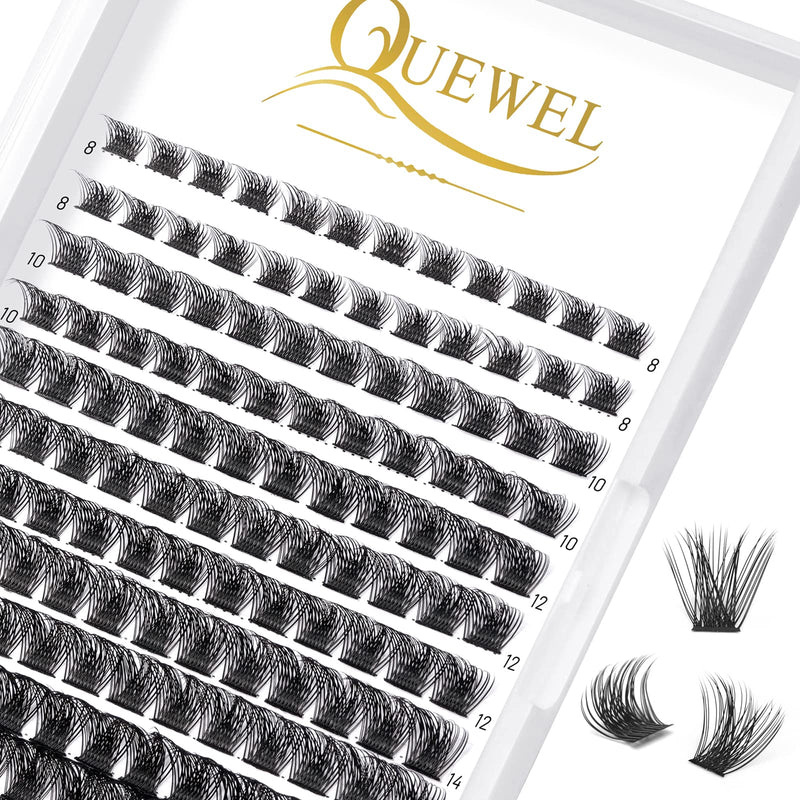 Individual-Lashes 144 Cluster-Lashes QUEWEL DIY Eyelash-Extensions-Kit, Clusters Eyelash Applicator, Cluster Lashes Bond and Seal Super Hold, Clusters Lash Glue Remover Easy to Remove(QU-RR-DH-01)