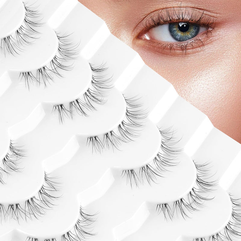 Onlyall False Lashes Cat Eye Strip False Eyelashes Fake Lash Volume Soft Faux Mink Eyelash Wispy Look Fluffy Foxeye Lash 7 Pair 16MM A04