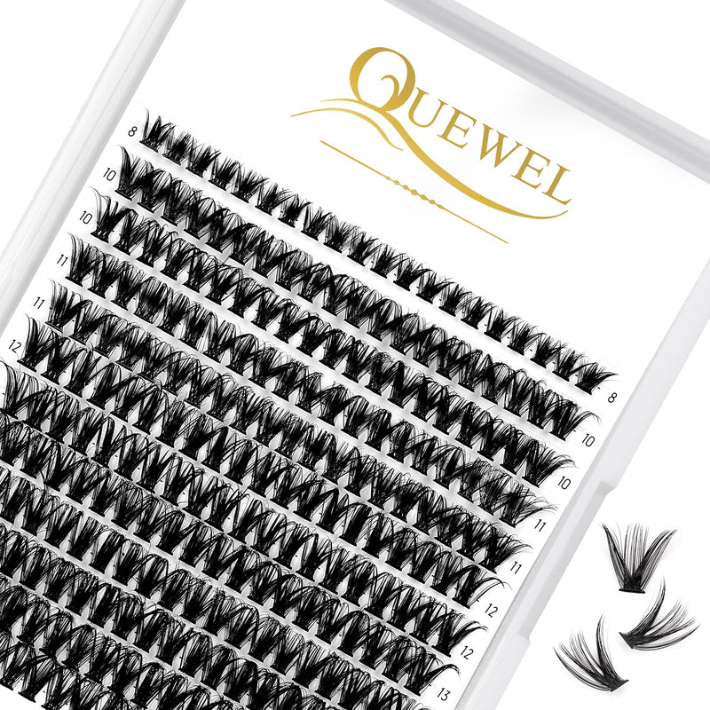 Individual-Lashes 144 Cluster-Lashes QUEWEL DIY Eyelash-Extensions-Kit, Clusters Eyelash Applicator, Cluster Lashes Bond and Seal Super Hold, Clusters Lash Glue Remover Easy to Remove(QU-RR-DH-01)
