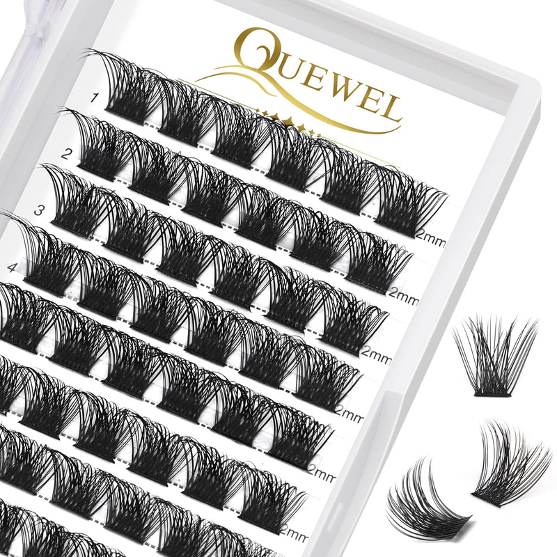 Individual-Lashes 144 Cluster-Lashes QUEWEL DIY Eyelash-Extensions-Kit, Clusters Eyelash Applicator, Cluster Lashes Bond and Seal Super Hold, Clusters Lash Glue Remover Easy to Remove(QU-RR-DH-01)