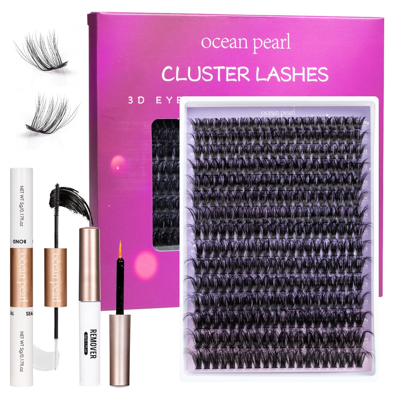 Ocean Pearl Cluster Lashes 144PCS Eyelashes 10-16mm Lash Clusters Fluffy Eyelash Extension Cluster Lashes Kit Individual Eyelash Lash Extensions Kit with Super Bond+Seal+Remover+Tweezer-DM01