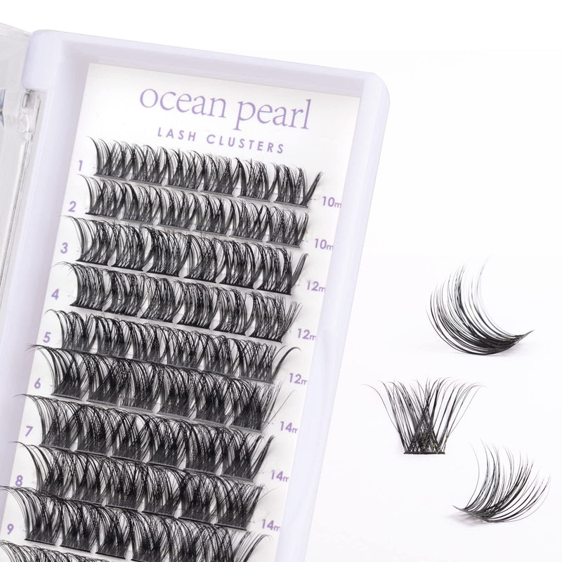 Ocean Pearl Cluster Lashes 144PCS Eyelashes 10-16mm Lash Clusters Fluffy Eyelash Extension Cluster Lashes Kit Individual Eyelash Lash Extensions Kit with Super Bond+Seal+Remover+Tweezer-DM01