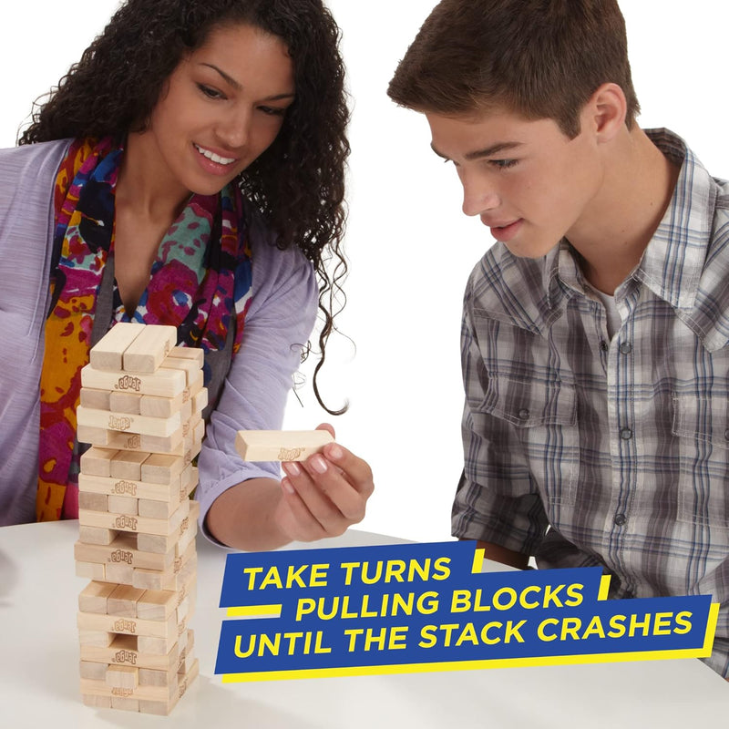 Hasbro Gaming Jenga, Jeu de société en Bois, Jeu de Voyage pour Enfant et familles, Version française, Jeux d'été, Idées Cadeaux d'anniversaire, À partir de 6 Ans