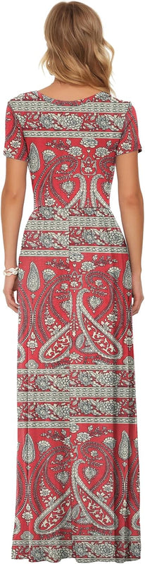 AUSELILY Femmes Maxi Robe Madame Manches Courtes été Casual Longue Robe avec Poches