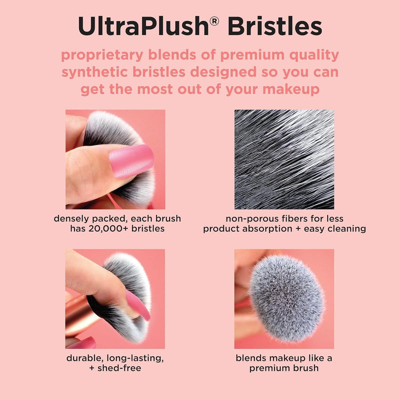 REAL TECHNIQUES,5 Count (Pack of 1) Everyday Essentials Makeup Brush Complete Face Set (Miracle Complexion Sponge, Expert Face, Blush, Setting and Deluxe Crease Brushes)