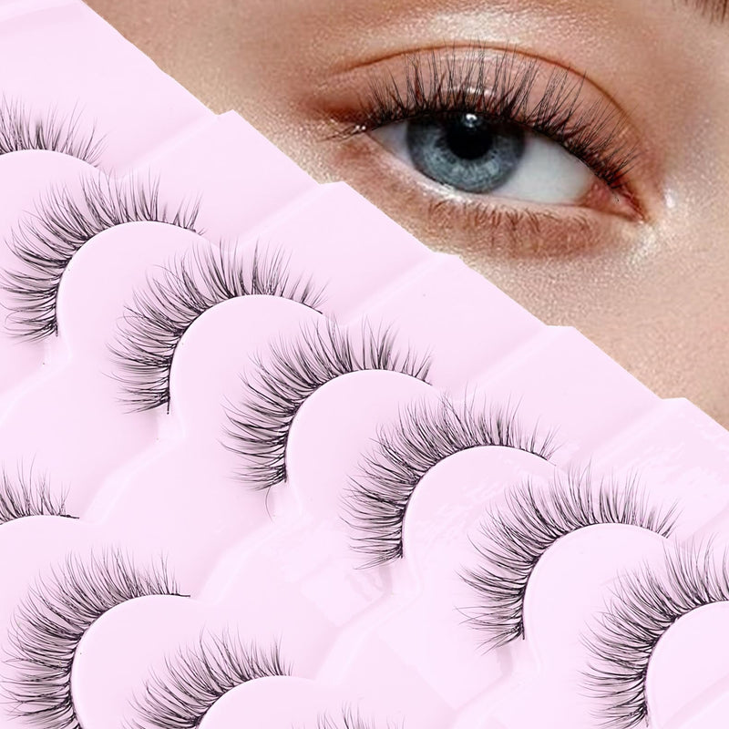 Onlyall False Lashes Cat Eye Strip False Eyelashes Fake Lash Volume Soft Faux Mink Eyelash Wispy Look Fluffy Foxeye Lash 7 Pair 16MM A04