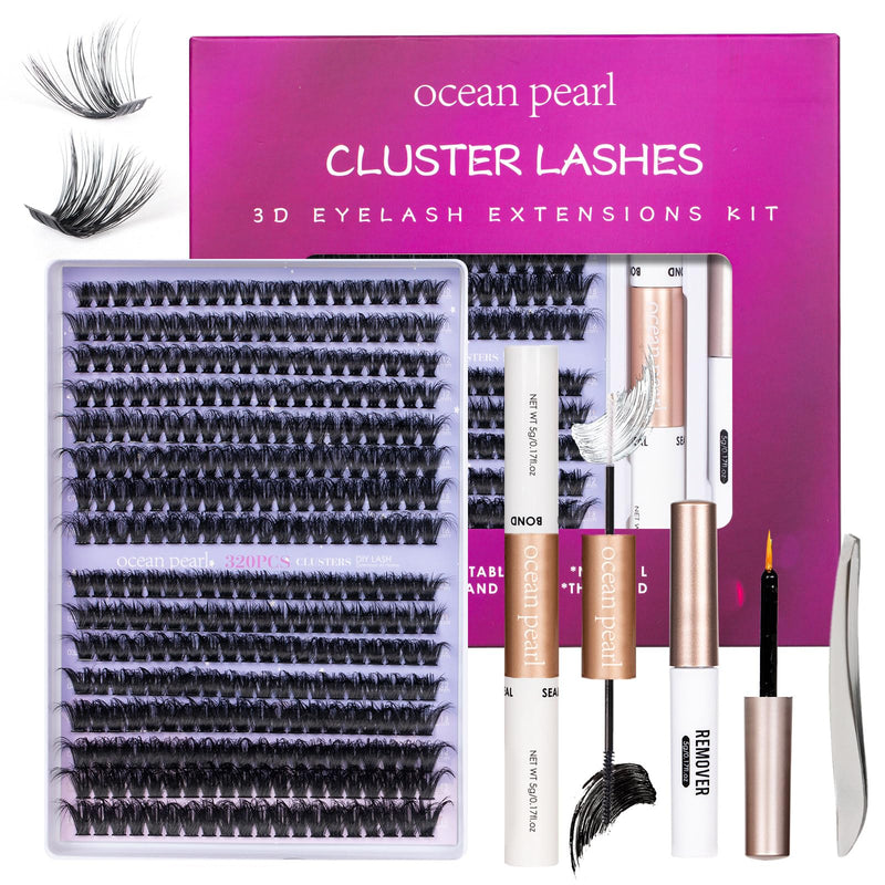 Ocean Pearl Cluster Lashes 144PCS Eyelashes 10-16mm Lash Clusters Fluffy Eyelash Extension Cluster Lashes Kit Individual Eyelash Lash Extensions Kit with Super Bond+Seal+Remover+Tweezer-DM01