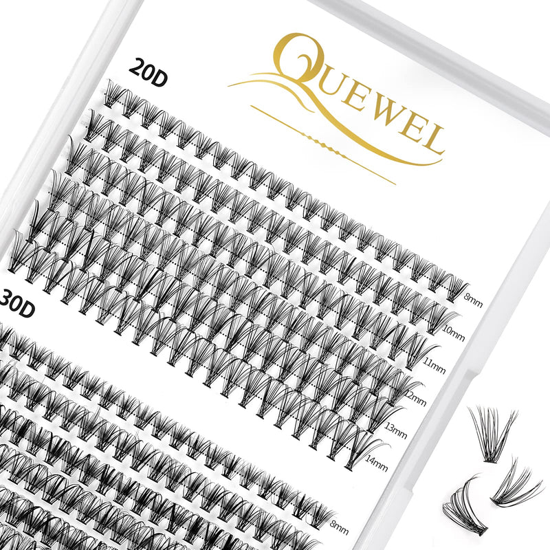 Individual-Lashes 144 Cluster-Lashes QUEWEL DIY Eyelash-Extensions-Kit, Clusters Eyelash Applicator, Cluster Lashes Bond and Seal Super Hold, Clusters Lash Glue Remover Easy to Remove(QU-RR-DH-01)