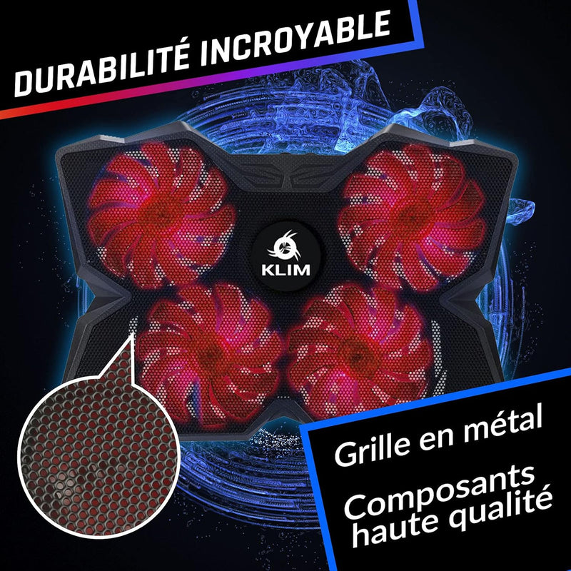 KLIM Wind Refroidisseur PC Portable - Plus de 500 000 unités vendues - Nouveauté - Le Plus Puissant - 4 Ventilateurs Silencieux - Ventilateur PC Portable - Laptop Mac PS5, PS4