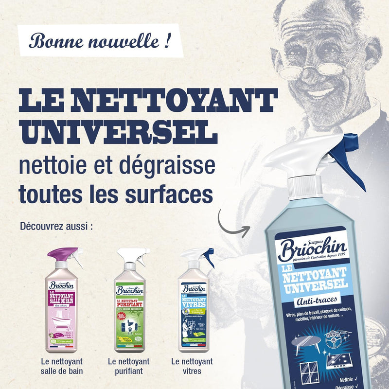 Jacques Briochin Universal Anti-Fingerprint Cleaner – Cleans, Degreases – All Surfaces Even Fragile – No Rinse – Made in France – 750 ml