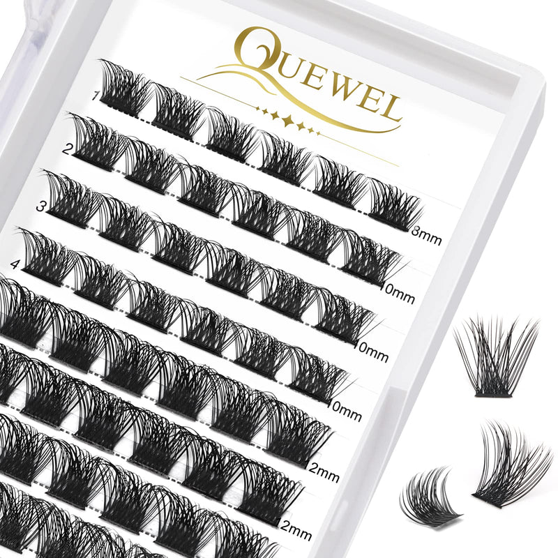 Individual-Lashes 144 Cluster-Lashes QUEWEL DIY Eyelash-Extensions-Kit, Clusters Eyelash Applicator, Cluster Lashes Bond and Seal Super Hold, Clusters Lash Glue Remover Easy to Remove(QU-RR-DH-01)