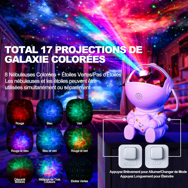 VIYSPNV Projecteur Ciel Etoile Astronaute Projecteur Galaxie avec 8 Modes Nébuleuse 2 Étoile Télécommande Rotation à 360° Vitesse de Luminosité Réglable pour Chambre Plafond Enfants Adultes