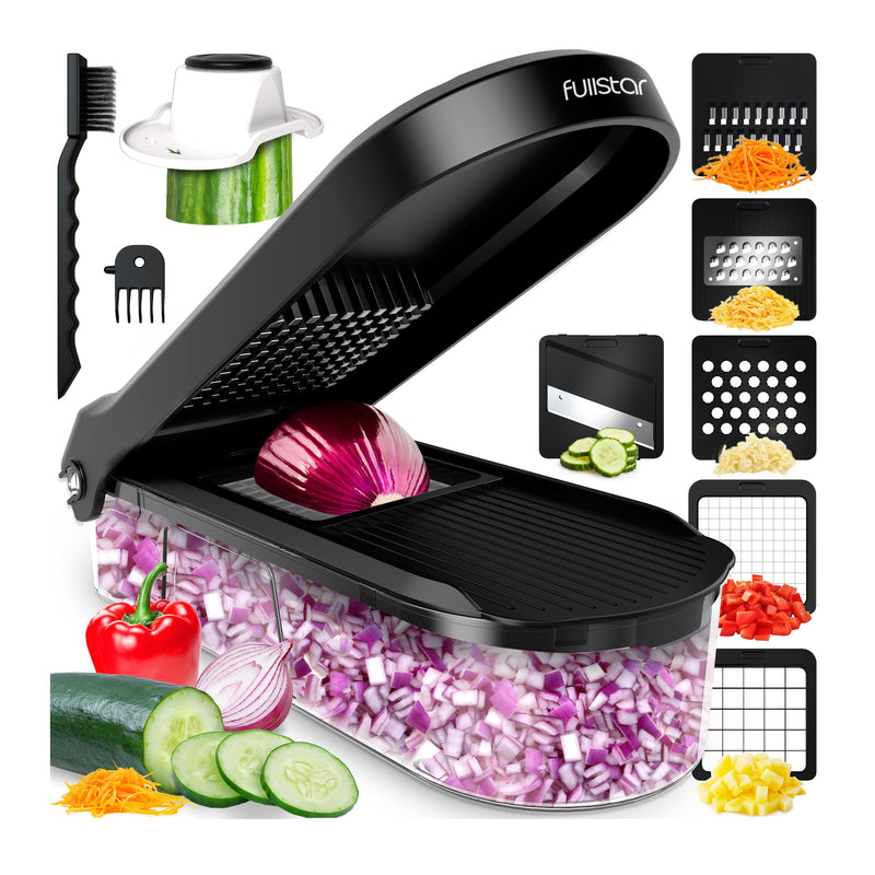 Multifunctional Vegetable Slicer and Professional Kitchen Mandolin Slicer - Vegetable Slicer - Cubes Onion Carrot, Cucumber, Tomatoes - Vegetable and Cheese Grater (Compact 6-in-1 White)