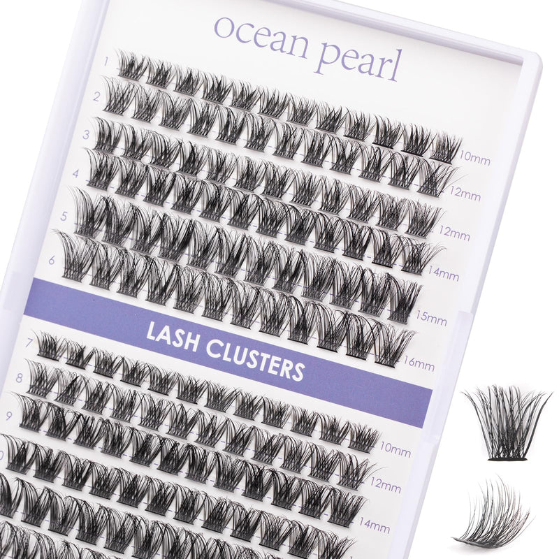 Ocean Pearl Cluster Lashes 144PCS Eyelashes 10-16mm Lash Clusters Fluffy Eyelash Extension Cluster Lashes Kit Individual Eyelash Lash Extensions Kit with Super Bond+Seal+Remover+Tweezer-DM01
