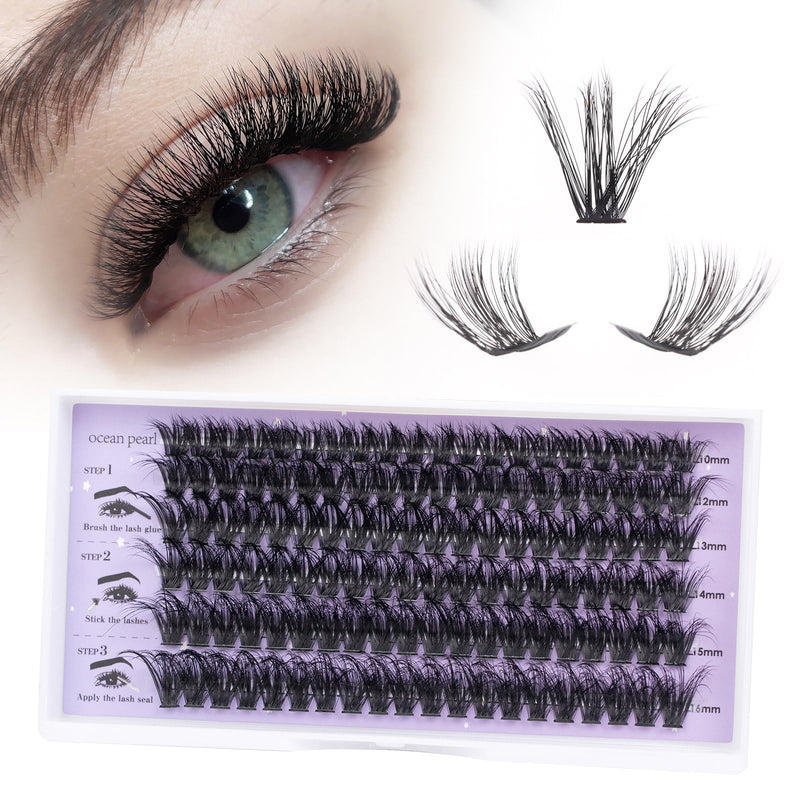 Ocean Pearl Cluster Lashes 144PCS Eyelashes 10-16mm Lash Clusters Fluffy Eyelash Extension Cluster Lashes Kit Individual Eyelash Lash Extensions Kit with Super Bond+Seal+Remover+Tweezer-DM01