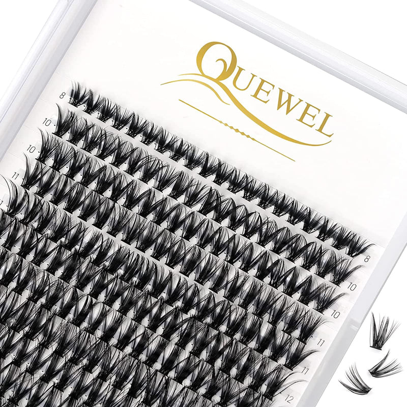 Individual-Lashes 144 Cluster-Lashes QUEWEL DIY Eyelash-Extensions-Kit, Clusters Eyelash Applicator, Cluster Lashes Bond and Seal Super Hold, Clusters Lash Glue Remover Easy to Remove(QU-RR-DH-01)