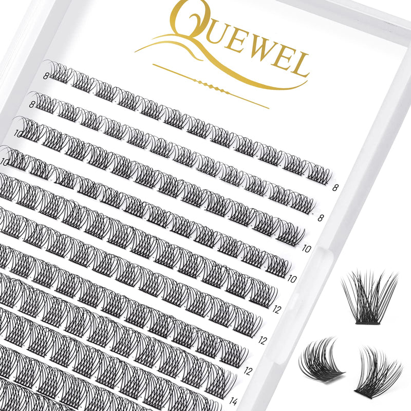 Individual-Lashes 144 Cluster-Lashes QUEWEL DIY Eyelash-Extensions-Kit, Clusters Eyelash Applicator, Cluster Lashes Bond and Seal Super Hold, Clusters Lash Glue Remover Easy to Remove(QU-RR-DH-01)