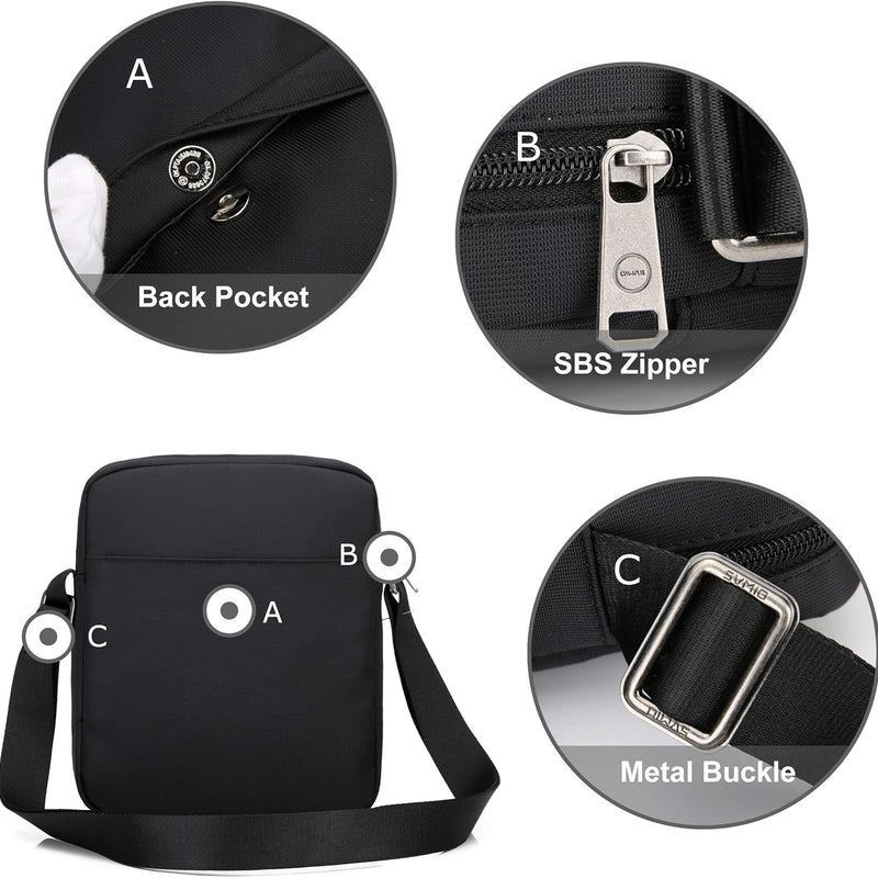 OIWAS Men's Shoulder Bag Small Satchel Pouch Mini Satchel for Leisure Holidays Excursion Walking Hiking, Black, Crossbody