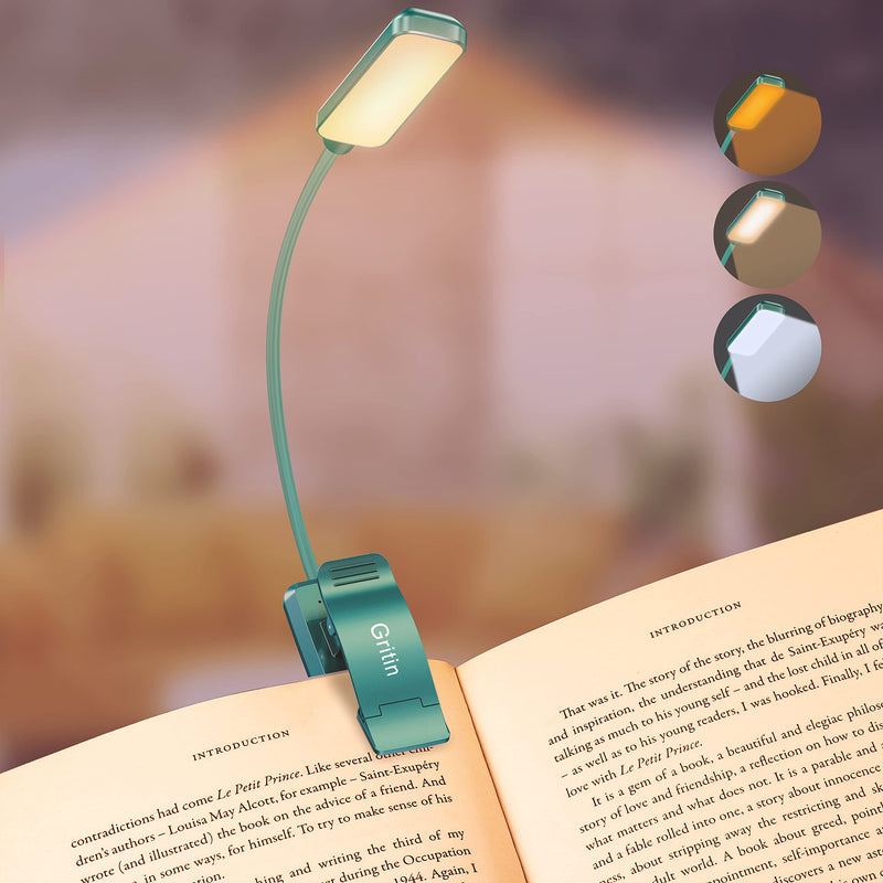 Gritin Lampe de Lecture Rechargeable, 9 LED Liseuse Lampe Clip, Gradation Progressive & 3 Modes Protection des Yeux (Blanc Froid&Chaud), 360° Cou Flexible, Indicateur, Longue Travail pour Lire au Lit