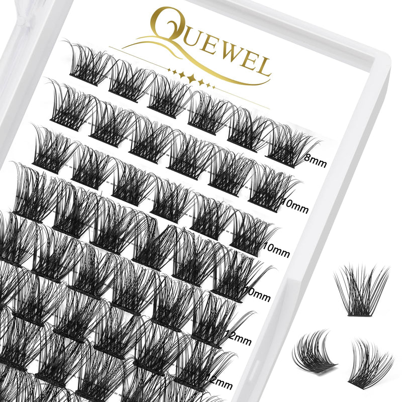 Individual-Lashes 144 Cluster-Lashes QUEWEL DIY Eyelash-Extensions-Kit, Clusters Eyelash Applicator, Cluster Lashes Bond and Seal Super Hold, Clusters Lash Glue Remover Easy to Remove(QU-RR-DH-01)