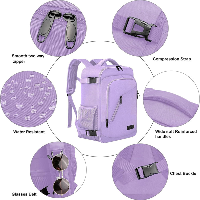 Luggage Cabin Backpack Travel Cabin Airplane Under Seat Hand Luggage Small Travel Bag, Light Purple, Vacation