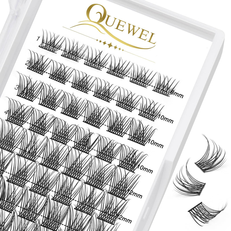 Individual-Lashes 144 Cluster-Lashes QUEWEL DIY Eyelash-Extensions-Kit, Clusters Eyelash Applicator, Cluster Lashes Bond and Seal Super Hold, Clusters Lash Glue Remover Easy to Remove(QU-RR-DH-01)