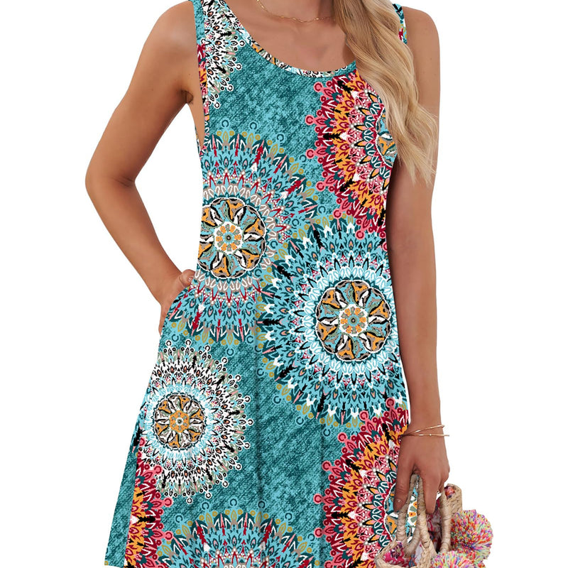 AUSELILY Robes d'été pour Femme Robe plissée sans Manches Décontractée pour Femme avec Poche