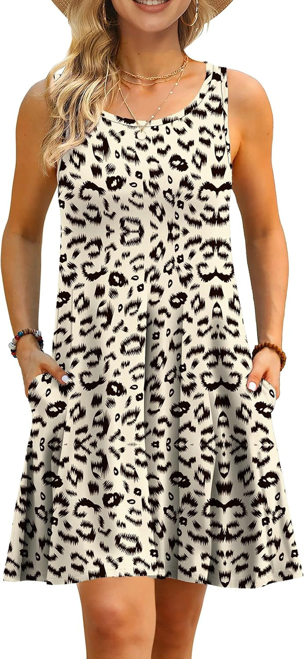 AUSELILY Robes d'été pour Femme Robe plissée sans Manches Décontractée pour Femme avec Poche