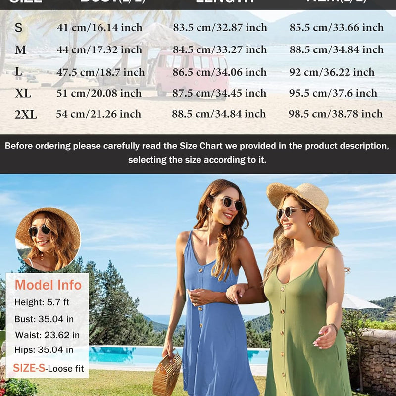 WNEEDU Robe D'été Femme Bretelles Spaghetti de Plage Robes Décontractée Courte Col en V avec Poches
