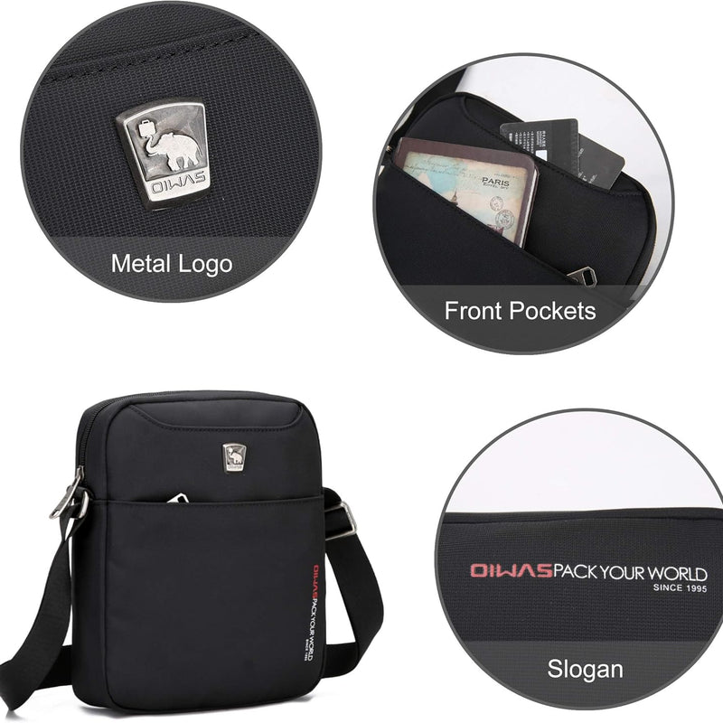 OIWAS Men's Shoulder Bag Small Satchel Pouch Mini Satchel for Leisure Holidays Excursion Walking Hiking, Black, Crossbody