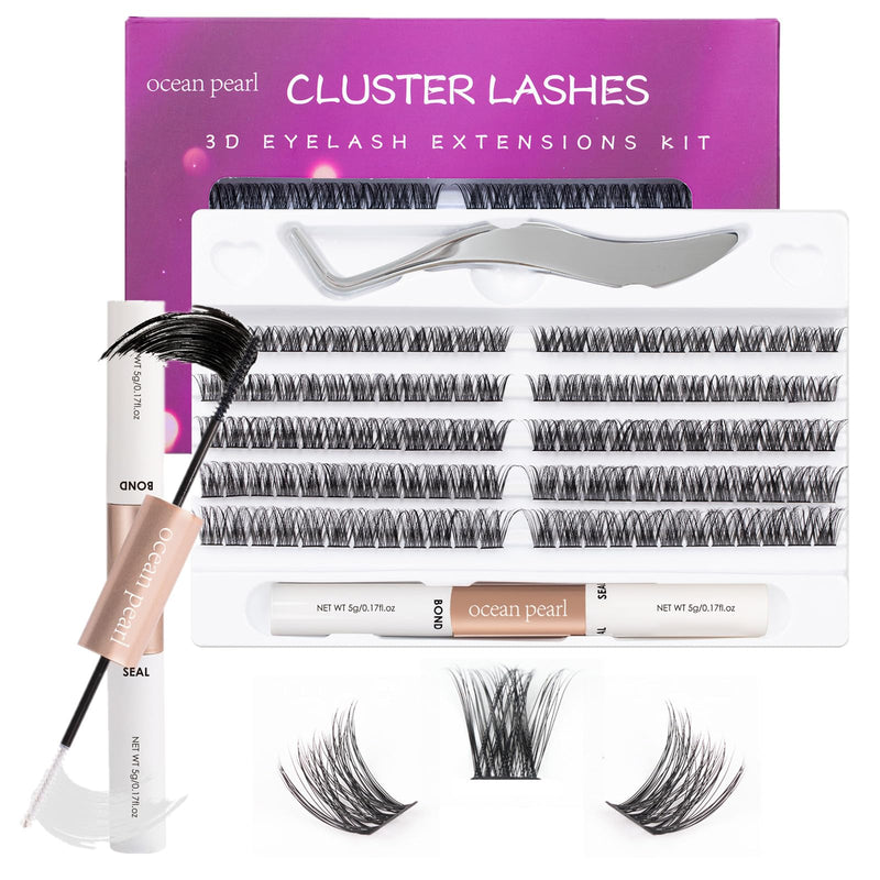 Ocean Pearl Cluster Lashes 144PCS Eyelashes 10-16mm Lash Clusters Fluffy Eyelash Extension Cluster Lashes Kit Individual Eyelash Lash Extensions Kit with Super Bond+Seal+Remover+Tweezer-DM01