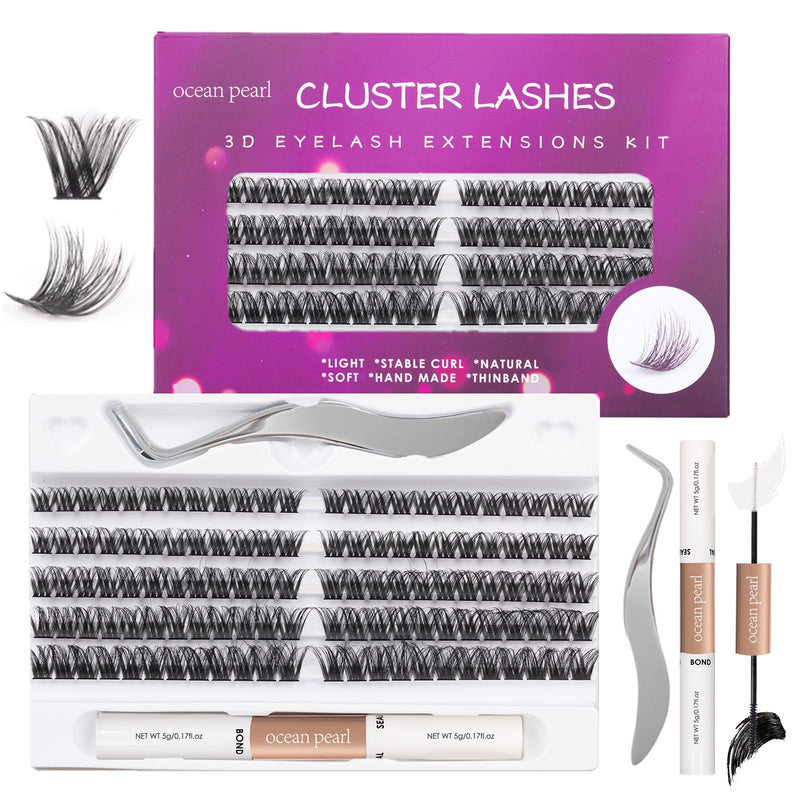 Ocean Pearl Cluster Lashes 144PCS Eyelashes 10-16mm Lash Clusters Fluffy Eyelash Extension Cluster Lashes Kit Individual Eyelash Lash Extensions Kit with Super Bond+Seal+Remover+Tweezer-DM01