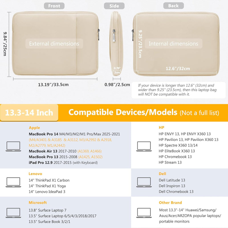 HYZUO 13,3-14 Pouces Housses pour Ordinateur Portable pour MacBook Pro 14 M4/M3/M2/M1, MacBook Air/Pro 13,3, 13,5