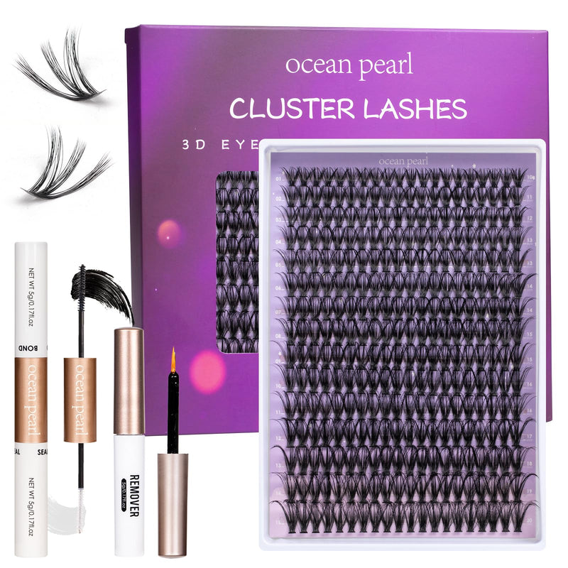 Ocean Pearl Cluster Lashes 144PCS Eyelashes 10-16mm Lash Clusters Fluffy Eyelash Extension Cluster Lashes Kit Individual Eyelash Lash Extensions Kit with Super Bond+Seal+Remover+Tweezer-DM01