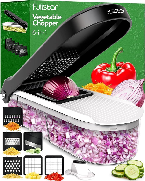 Multifunctional Vegetable Slicer and Professional Kitchen Mandolin Slicer - Vegetable Slicer - Cubes Onion Carrot, Cucumber, Tomatoes - Vegetable and Cheese Grater (Compact 6-in-1 White)