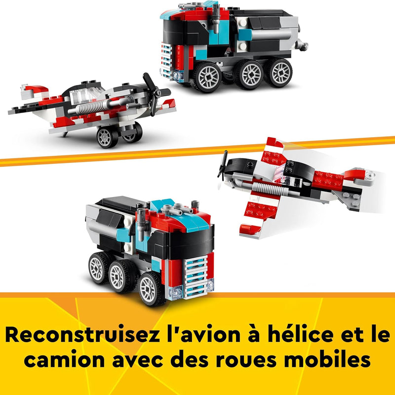 LEGO Creator 3-en-1 Le Camion Remorque avec Hélicoptère, Set de Véhicules avec Jouet d'Hélicoptère et Camion, Avion et Camion-Citerne, Hot Rod et VUS, Cadeau pour Garçons et Filles Dès 7 Ans 31146