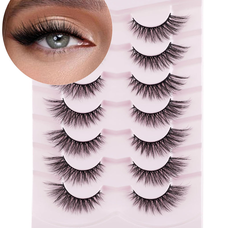 Onlyall False Lashes Cat Eye Strip False Eyelashes Fake Lash Volume Soft Faux Mink Eyelash Wispy Look Fluffy Foxeye Lash 7 Pair 16MM A04