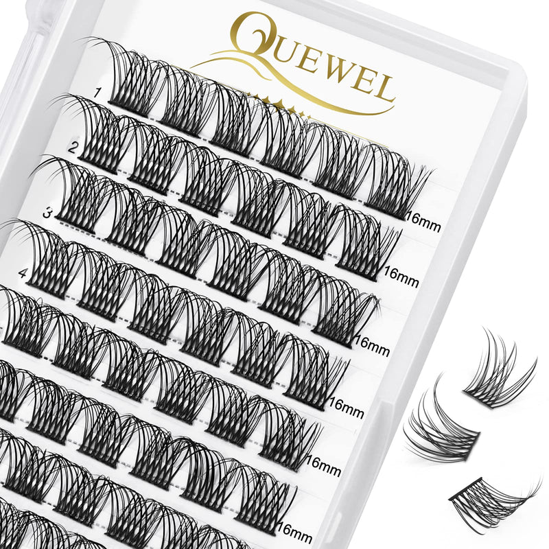 Individual-Lashes 144 Cluster-Lashes QUEWEL DIY Eyelash-Extensions-Kit, Clusters Eyelash Applicator, Cluster Lashes Bond and Seal Super Hold, Clusters Lash Glue Remover Easy to Remove(QU-RR-DH-01)