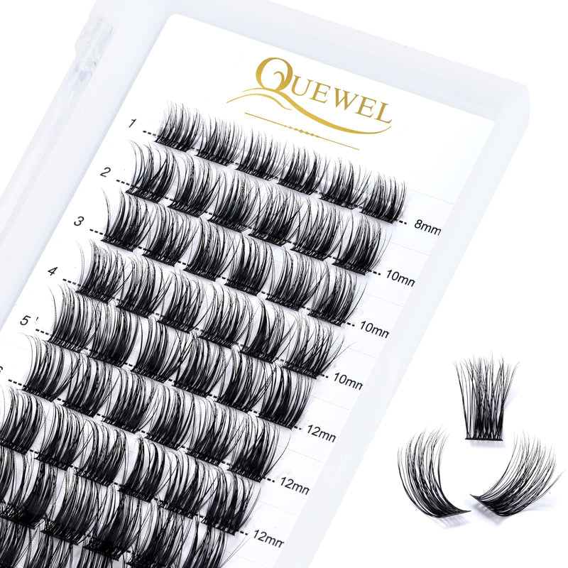 Individual-Lashes 144 Cluster-Lashes QUEWEL DIY Eyelash-Extensions-Kit, Clusters Eyelash Applicator, Cluster Lashes Bond and Seal Super Hold, Clusters Lash Glue Remover Easy to Remove(QU-RR-DH-01)