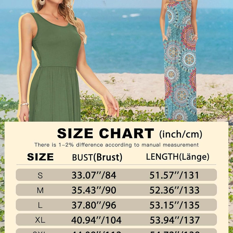 AUSELILY Robe Longue d'été Unie sans Manches pour Femmes en Vrac Robe Longue Décontractée avec Poches