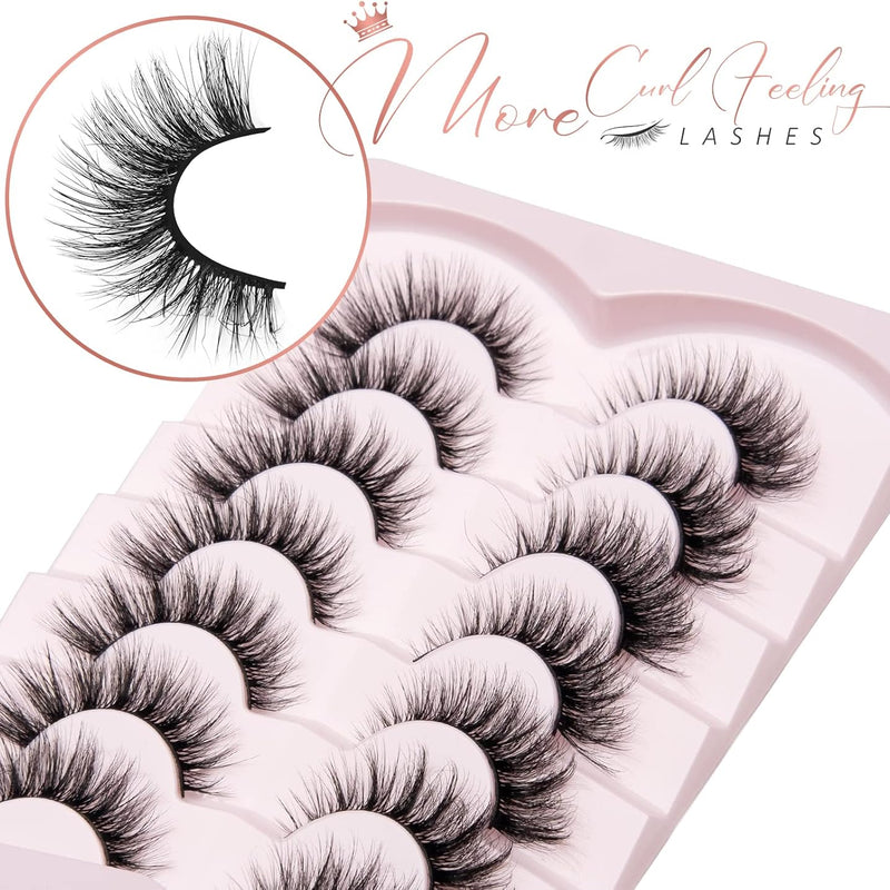 Onlyall False Lashes Cat Eye Strip False Eyelashes Fake Lash Volume Soft Faux Mink Eyelash Wispy Look Fluffy Foxeye Lash 7 Pair 16MM A04