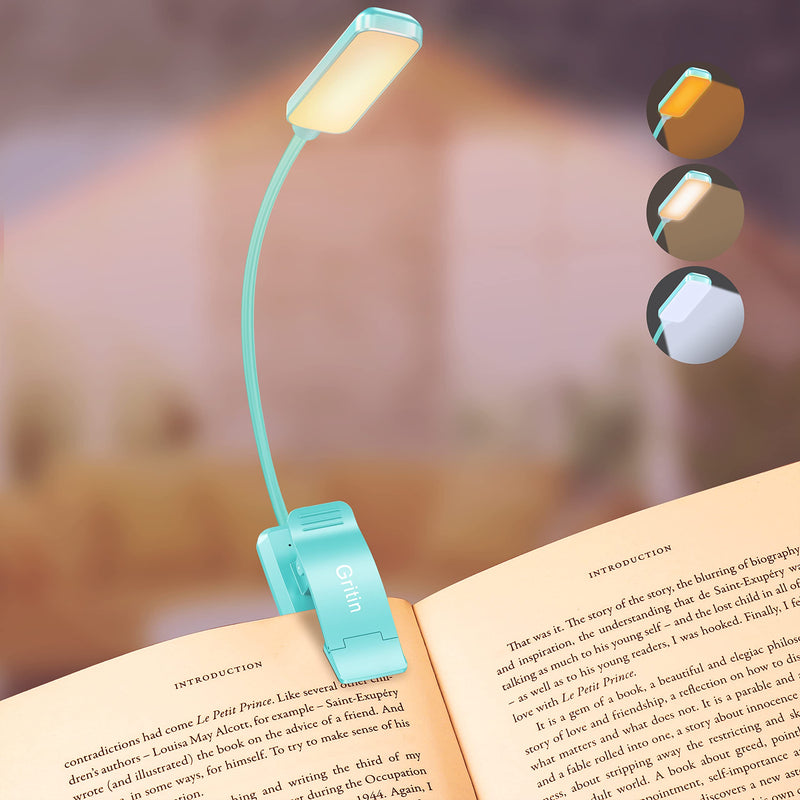 Gritin Lampe de Lecture Rechargeable, 9 LED Liseuse Lampe Clip, Gradation Progressive & 3 Modes Protection des Yeux (Blanc Froid&Chaud), 360° Cou Flexible, Indicateur, Longue Travail pour Lire au Lit