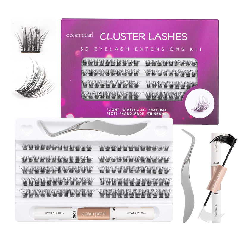 Ocean Pearl Cluster Lashes 144PCS Eyelashes 10-16mm Lash Clusters Fluffy Eyelash Extension Cluster Lashes Kit Individual Eyelash Lash Extensions Kit with Super Bond+Seal+Remover+Tweezer-DM01