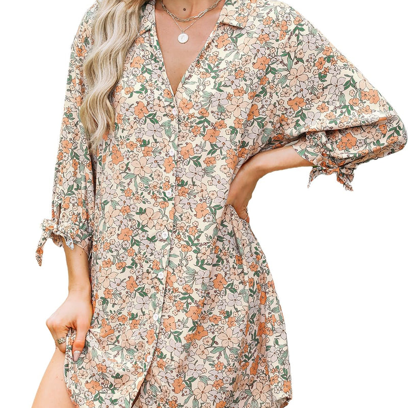 CUPSHE Women Long Sleeve Floral Button Down Shirt Dress