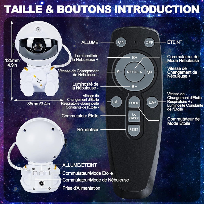 VIYSPNV Projecteur Ciel Etoile Astronaute Projecteur Galaxie avec 8 Modes Nébuleuse 2 Étoile Télécommande Rotation à 360° Vitesse de Luminosité Réglable pour Chambre Plafond Enfants Adultes
