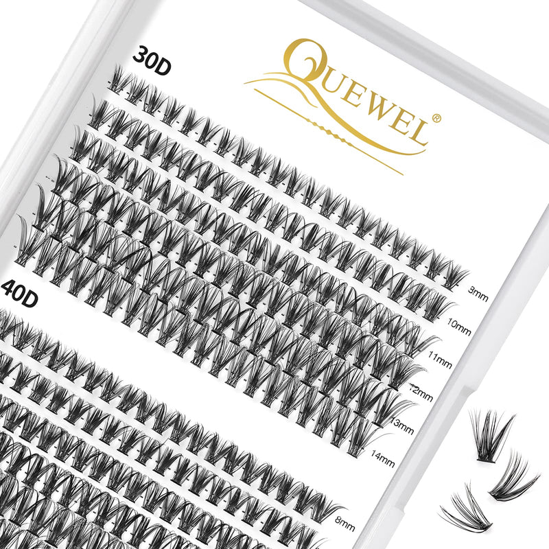 Individual-Lashes 144 Cluster-Lashes QUEWEL DIY Eyelash-Extensions-Kit, Clusters Eyelash Applicator, Cluster Lashes Bond and Seal Super Hold, Clusters Lash Glue Remover Easy to Remove(QU-RR-DH-01)
