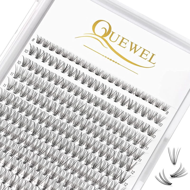 Individual-Lashes 144 Cluster-Lashes QUEWEL DIY Eyelash-Extensions-Kit, Clusters Eyelash Applicator, Cluster Lashes Bond and Seal Super Hold, Clusters Lash Glue Remover Easy to Remove(QU-RR-DH-01)