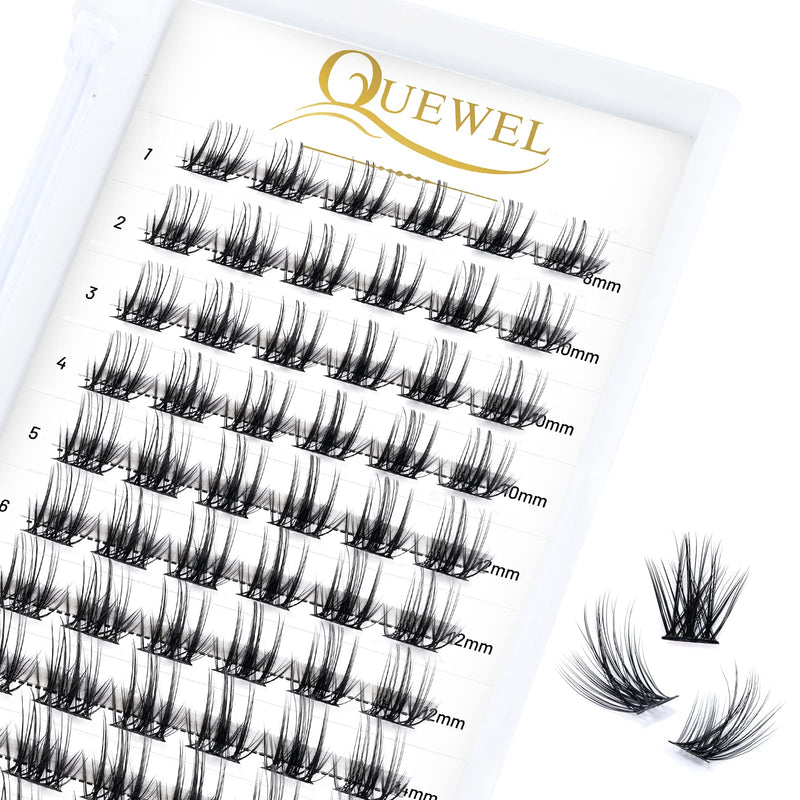 Individual-Lashes 144 Cluster-Lashes QUEWEL DIY Eyelash-Extensions-Kit, Clusters Eyelash Applicator, Cluster Lashes Bond and Seal Super Hold, Clusters Lash Glue Remover Easy to Remove(QU-RR-DH-01)