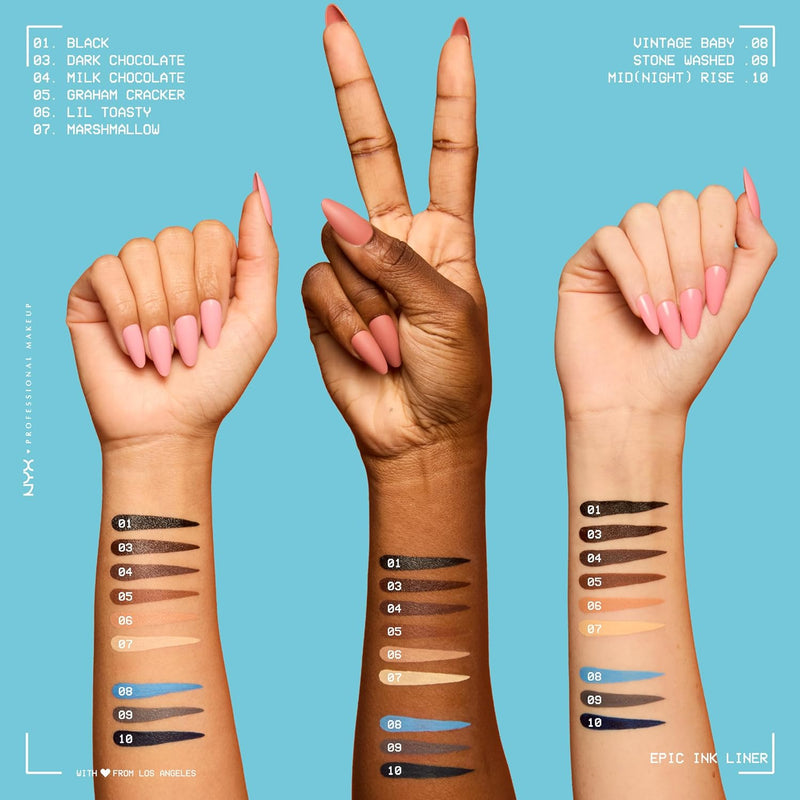 NYX Professional Makeup - Eyeliner Feutre - Waterproof - Tracé Précis - Couleur Intense Tenue Longue Durée - Embout Ultra-Précis - Formule Vegan - Epic Ink Liner - Teinte : Black (01)